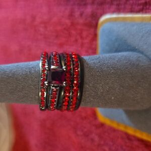 Elegant Red Gemstone Ring Trio